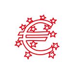 Abstract drawing in red of the euro sign, which can be found in Frankfurt at the old location of the European Central Bank.