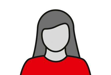 A stylised female head on a white background.