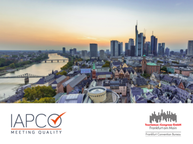 Bild der Frankfurter Skyline kombiniert mit den Logos des Frankfurt Convention Bureaus und IAPCO